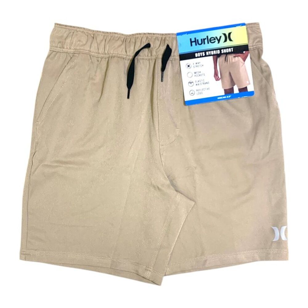Khaki - Hurley Boys Hybrid Short, 4-Way Stretch, Elastic Waistband and Reflectiv